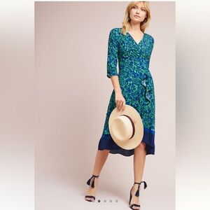 Maeve Anthropologie Floral Print Ruched Faux Wrap Dress Size 2